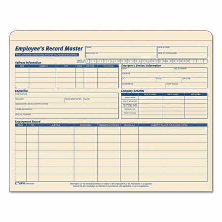 Tops Employee Record Master File Jacket, PK20 3280